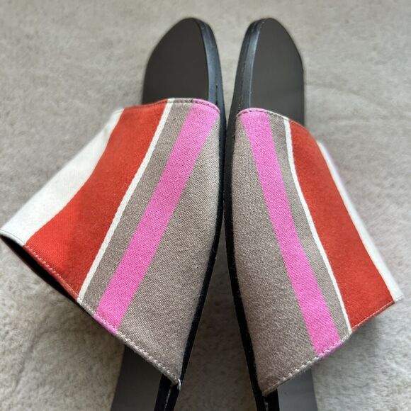 Kate Spade Pink Red White Brown Striped Fabric Slide Flat Sandals Women’s 7 B - Picture 14 of 16